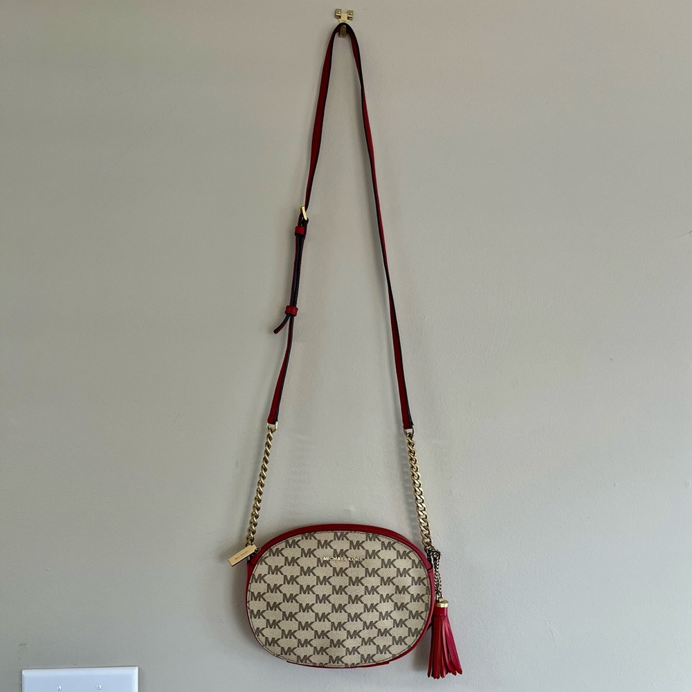 Michael Kors MK Print red and brown crossbody